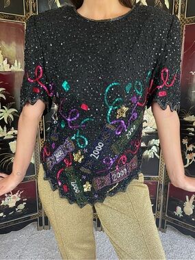 80s Laurence Kazar sequined party top
